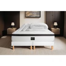Ensemble matelas sommier Privilège 180 x 200 cm - Couleur : Blanc avec 2 oreillers et couette
