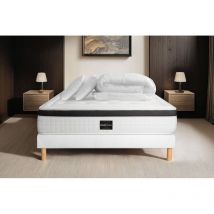 Ensemble matelas sommier Privilège 140 x 190 cm - Couleur : Blanc avec 2 oreillers et couette