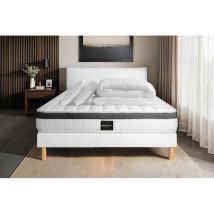 Ensemble matelas sommier Supérieur 140 x 200 cm - Couleur : Blanc avec 2 oreillers et couette