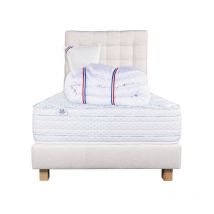 Ensemble Matelas Thermotec (24 cm) ferme, face été/hiver ,Tête de Lit, Sommier (20cm), Couette et Oreiller, 90x190cm