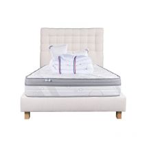 Ensemble Matelas ViscoPlus 26 cm, mousses haute densité, ferme, face été/hiver+sommier beige ep20cm+oreiller+couette+Tête de Lit, 140x190cm