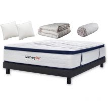 Memorypur - Ensemble matelas + sommier 140x190cm + couette + 2 oreiller + protège matelas