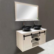 Byca - Ensemble meuble salle de bain 123 cm blanc en bois et son miroir tablette - Authentica