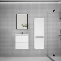 Biubiubath - Ensemble meuble blanc et vasque L.50cm 2 tiroirs + colonne haut+ lavabo + miroir-suspendu