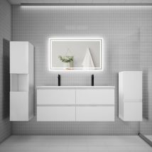 Biubiubath - Ensemble meuble de salle de bain 120cm, double vasque + colonne + led miroir,blanc