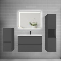 Biubiubath - Ensemble meuble de salle de bain 80cm, vasque + colonne + led miroir,anthracite