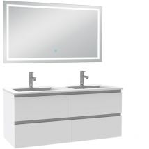 Biubiubath - Ensemble meuble de salle de bain avec tiroirs 120cm, vasque céramique et led miroir, blanc