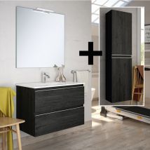 Cosyneo - Ensemble meuble de salle de bain 100cm simple vasque + colonne de rangement - ebony (bois noir) - balea