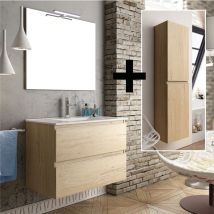 Cosyneo - Ensemble meuble de salle de bain 60cm simple vasque + colonne de rangement - bambou (chêne clair) - balea