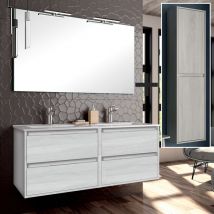 Cosyneo - Ensemble meuble de salle de bain 120cm double vasque + colonne de rangement - hibernian (bois blanchi) - iris