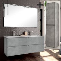 Cosyneo - Ensemble meuble de salle de bain 120cm double vasque + colonne de rangement - ciment (gris) - iris