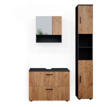 Ensemble meubles bain Irma, Chêne doré/anthracite, 3 pièces, avec tiroirs et armoire haute, Vicco