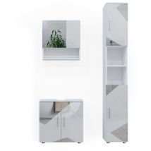 Vicco - Ensemble de meubles de salle de bain Irma, Blanc, 3 pièces, avec armoire à tiroirs et armoire haute