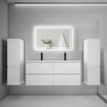 Biubiubath - Ensemble meuble de salle de bains 120cm, double vasque + colonne + led miroir,blanc