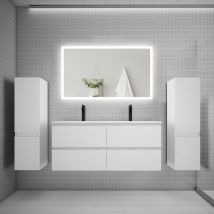 Biubiubath - Ensemble meuble de salle de bains 120cm, double vasque + colonne + miroir rectangulaire,blanc