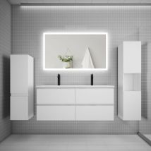 Biubiubath - Ensemble meuble de salle de bains 120cm, double vasque et colonne et led miroir rectangulaire,blanc