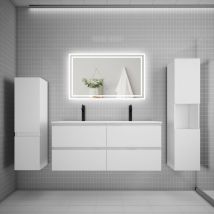 Biubiubath - Ensemble meuble de salle de bains 120cm, double vasque et colonne et led miroir,blanc