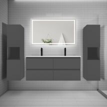 Biubiubath - Ensemble meuble de salle de bains 120cm, vasque + colonne + led miroir mural,anthracite