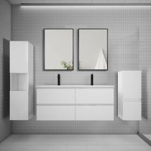Biubiubath - Ensemble meuble de salle de bains 120cm vasque + colonne x2 + miroir,blanc