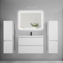 Biubiubath - Ensemble meuble de salle de bains 80cm, simple vasque + colonne + led miroir,blanc