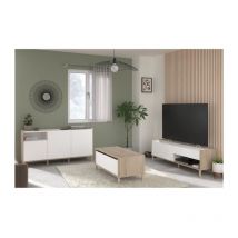 Ensemble meuble de salon - Meuble tv, table basse, buffet bas - morphos - Décor blanc / Chene Parisot