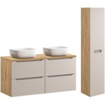 Petits-meubles - Ensemble meuble double vasque 120cm 4 tiroirs et colonne Elora Beige et bois