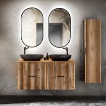 Petits-meubles - Ensemble meuble double vasque 120cm et colonne Gaia Bois et Noir - Vasque Noir