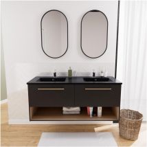 Ensemble meuble double vasque 120cm noir + 2 robinets + 2 miroirs NIKA