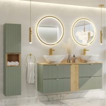 Petits-meubles - Ensemble meuble double vasque 140cm 4 tiroirs miroirs led et colonne Jade Vert et Bois