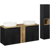 Petits-meubles - Ensemble meuble double vasque 140cm 5 portes et colonne Riva Noir et Bois
