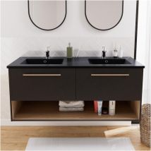 Mob-in - Ensemble meuble double vasque noir + 2 robinets nika