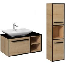 Saniverre - Ensemble meuble l.90 cm + vasque à poser + colonne droite - cavalli-vp Effet Chêne