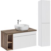 Petits-meubles - Ensemble meuble simple vasque 100cm 2 niches et colonne Zelie Blanc et Bois