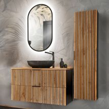 Petits-meubles - Ensemble meuble simple vasque 100cm et colonne Gaia Bois et Noir - Vasque Noir