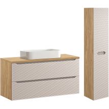 Petits-meubles - Ensemble meuble simple vasque 120cm 2 tiroirs et colonne Elora Beige et bois