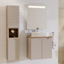 Petits-meubles - Ensemble meuble simple vasque 60cm 2 portes et colonne Riva Cachemire et Bois