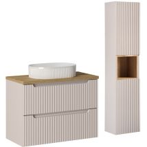 Petits-meubles - Ensemble meuble simple vasque 80cm 2 tiroirs et colonne Riva Cachemire et Bois