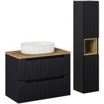 Petits-meubles - Ensemble meuble simple vasque 80cm 2 tiroirs et colonne Riva Noir et Bois