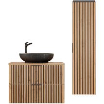 Petits-meubles - Ensemble meuble simple vasque 80cm et colonne Gaia Bois et Noir - Vasque Noir