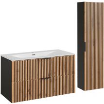 Petits-meubles - Ensemble meuble simple vasque encastrée 100cm et colonne Gaia Bois et Noir