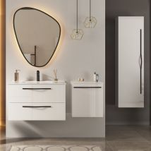 Petits-meubles - Ensemble meuble simple vasque encastrée 80 cm miroir led armoire et colonne Douglas Blanc