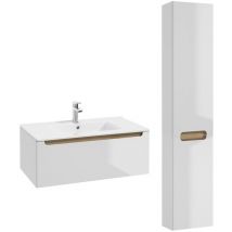 Petits-meubles - Ensemble meuble simple vasque encastrée 80cm 1 tiroir et colonne Livia Blanc et Bois