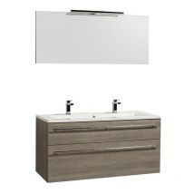 Le Quai Des Affaires - Meuble sous-vasque 120cm + vasque + miroir + éclairage maia / Décor Chêne clair grisé/