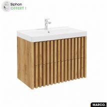 Ensemble meuble sous vasque avec vasque à encastrer - Siphon offert marco Oak 80 x 56 x 45 cm