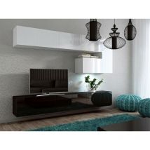 Viva - Ensemble meuble tv concept 15 blanc-noir brillant 249 cm