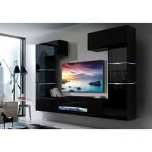 Ensemble meuble tv concept 60-60-HG-B-1-1A noir brillant 257 x 35 x 184-200 cm