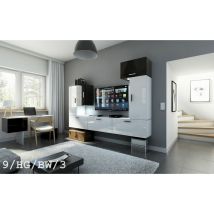 Viva - Ensemble meuble tv concept 9-9-HG-BW-3 blanc-noir brillant 249 cm