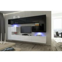 Ensemble meuble TV NEXT 3 AN3-17BW-HG22-1A blanc-noir brillant 263 cm