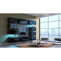 Viva - Ensemble meuble tv next 62 AN62-18B-HG1 noir brillant 256 cm