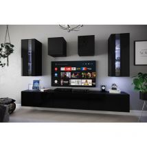 Viva - Ensemble meuble tv smile noir en plusieurs dimensions - 273 x 35 x 186-206 cm